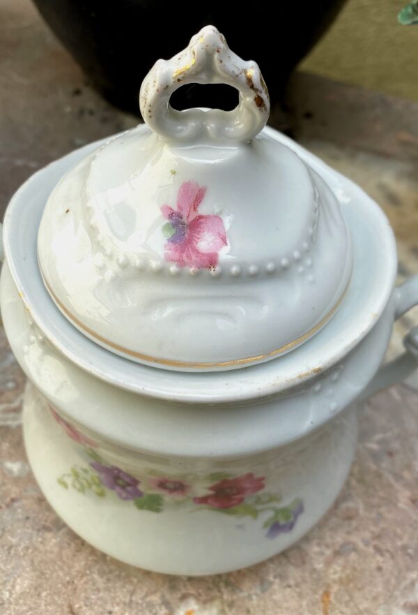 Antique French porcelain sugar pot with wildflowers – c.1900 (3) Antieke Franse suikerpot met veldbloemen | Antique French porcelain sugar pot with wildflowers – c.1900