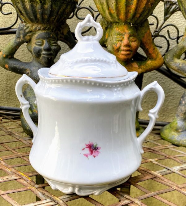 Antique French porcelain sugar pot with wildflowers – c.1900 (6) Antieke Franse suikerpot met veldbloemen | Antique French porcelain sugar pot with wildflowers – c.1900