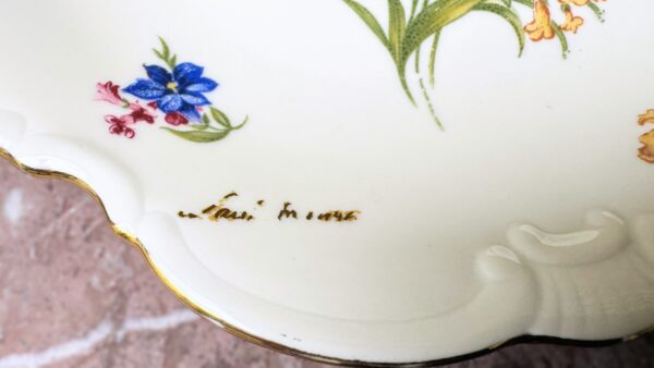 Prachtig porseleinen dessertbordje Cottier Frères Zwitserland | Beautiful porcelain dessert plate Cottier Frères Switzerland – Floral Design 1923