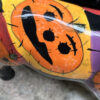 Vintage veelkleurig keramisch stierenbeeld met Halloweenmotieven – Colourful ceramic bull sculpture with Halloween motifs – ca. 2000