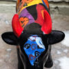 Vintage veelkleurig keramisch stierenbeeld met Halloweenmotieven – Colourful ceramic bull sculpture with Halloween motifs – ca. 2000