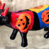 Vintage veelkleurig keramisch stierenbeeld met Halloweenmotieven – Colourful ceramic bull sculpture with Halloween motifs – ca. 2000