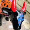 Vintage veelkleurig keramisch stierenbeeld met Halloweenmotieven – Colourful ceramic bull sculpture with Halloween motifs – ca. 2000
