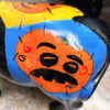 Vintage veelkleurig keramisch stierenbeeld met Halloweenmotieven – Colourful ceramic bull sculpture with Halloween motifs – ca. 2000