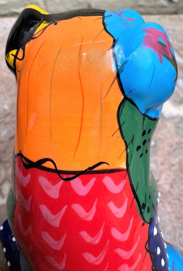 Veelkleurig keramisch lappendeken-varken in Miró-stijl – Colourful patchwork ceramic pig in Miró style – ca. 2000