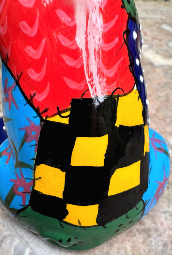 Veelkleurig keramisch lappendeken-varken in Miró-stijl – Colourful patchwork ceramic pig in Miró style – ca. 2000