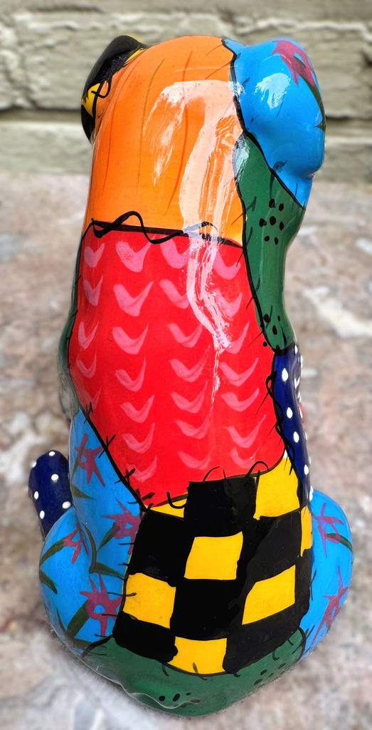 Veelkleurig keramisch lappendeken-varken in Miró-stijl – Colourful patchwork ceramic pig in Miró style – ca. 2000