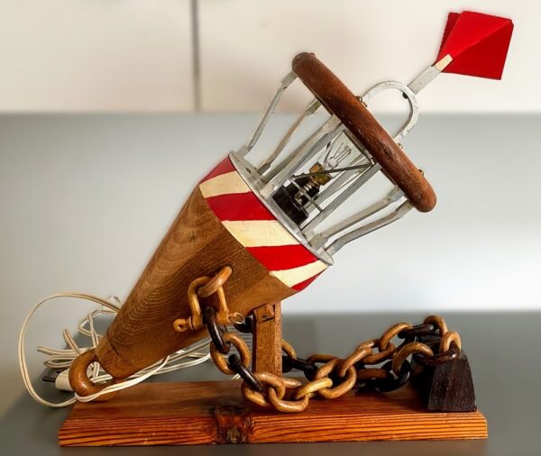 Exclusive fully handmade buoy‑shaped lamp – mid‑20th century (2) Exclusieve volledig handgemaakte lamp in de vorm van een boei | Exclusive fully handmade buoy‑shaped lamp – mid‑20th century