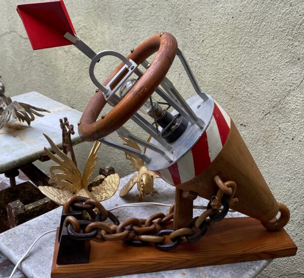 Exclusive fully handmade buoy‑shaped lamp – mid‑20th century (6) Exclusieve volledig handgemaakte lamp in de vorm van een boei | Exclusive fully handmade buoy‑shaped lamp – mid‑20th century