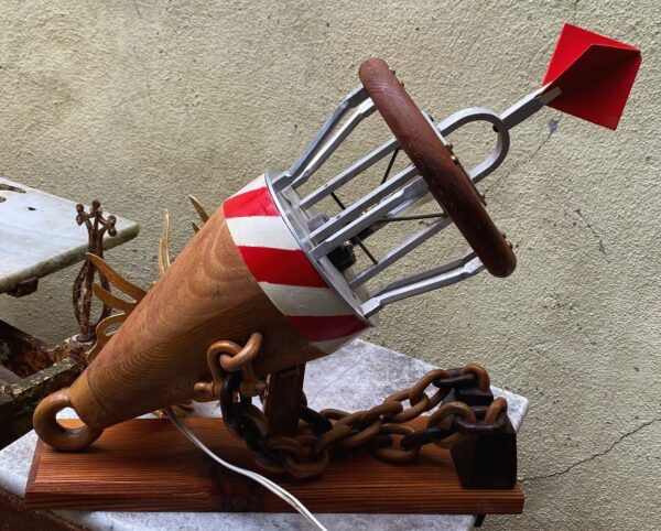 Exclusive fully handmade buoy‑shaped lamp – mid‑20th century (7) Exclusieve volledig handgemaakte lamp in de vorm van een boei | Exclusive fully handmade buoy‑shaped lamp – mid‑20th century