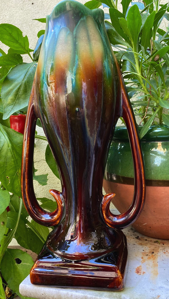 Prachtige Faience de Thulin druipglazuur vaas met oren – Exquisite Faience de Thulin drip glaze vase with handles – ca. 1890–1920