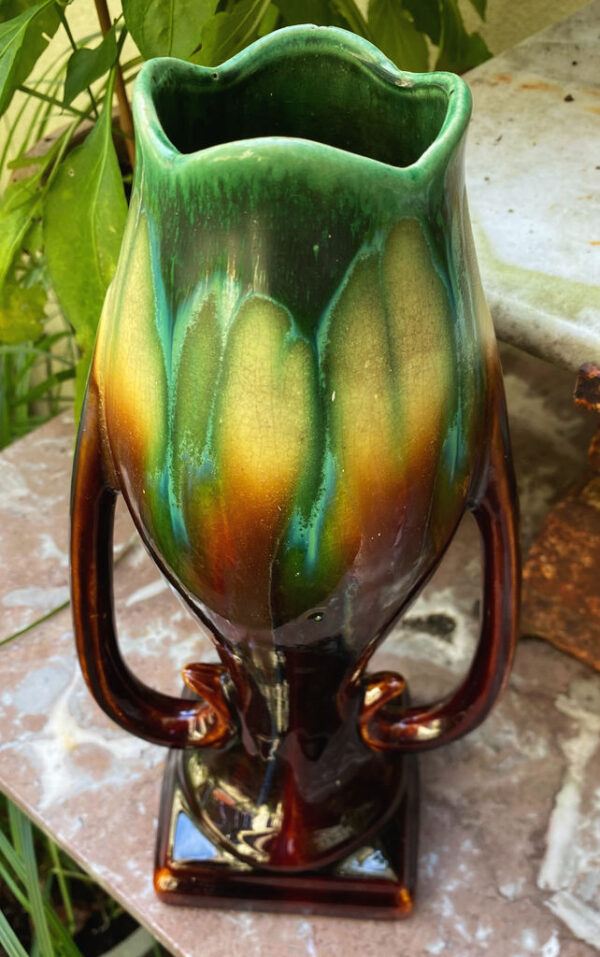 Prachtige Faience de Thulin druipglazuur vaas met oren – Exquisite Faience de Thulin drip glaze vase with handles – ca. 1890–1920
