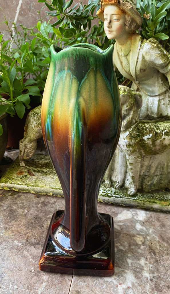 Prachtige Faience de Thulin druipglazuur vaas met oren – Exquisite Faience de Thulin drip glaze vase with handles – ca. 1890–1920