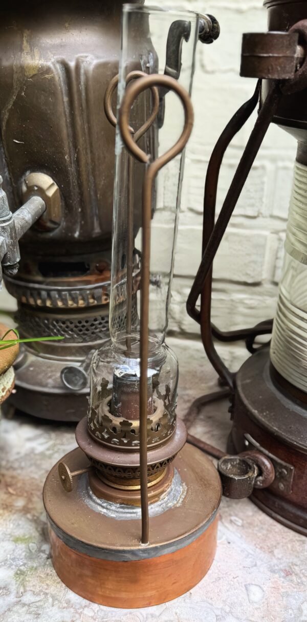 Extreem zeldzame originele koperen nautische scheepslamp Tavernier Oostende | Extremely rare original copper nautical ship lamp Tavernier Ostend – 1970s