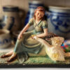 Origineel Art Nouveau sculptuur Vrouw met zwaan – Original Art Nouveau sculpture Woman with Swan – ca. 1900