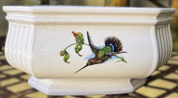 Vintage achthoekige Taunton Vale Staffordshire schaal | Vintage octagonal Taunton Vale Staffordshire bowl – Exotic birds, England 1970s